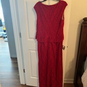 Red evening gown Lauren by Ralph Lauren dress with lace detail. Never worn